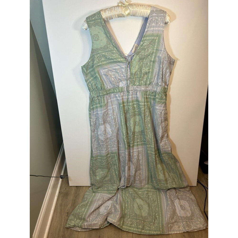 Universal Thread Women’s XL Green Paisley Bandana V Neck Boho Maxi Dress Pockets - Picture 9 of 14